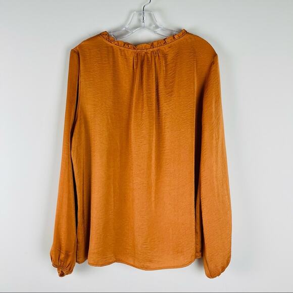 Soft Surroundings orange ruffle button front boho satin office top large - Picture 6 of 8